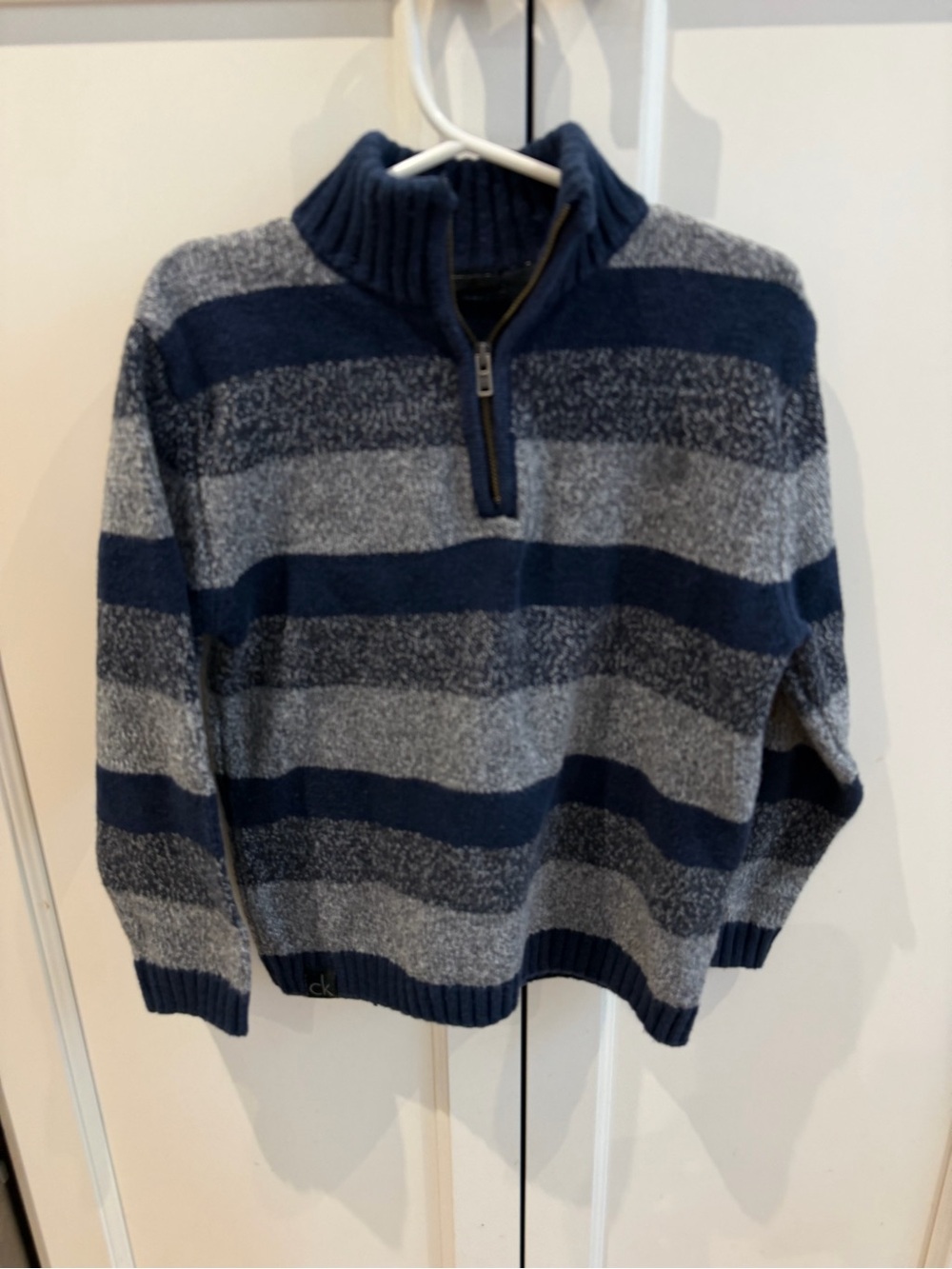 Calvin klein 3t Navy and Gray Striped Half-Zip Sweater